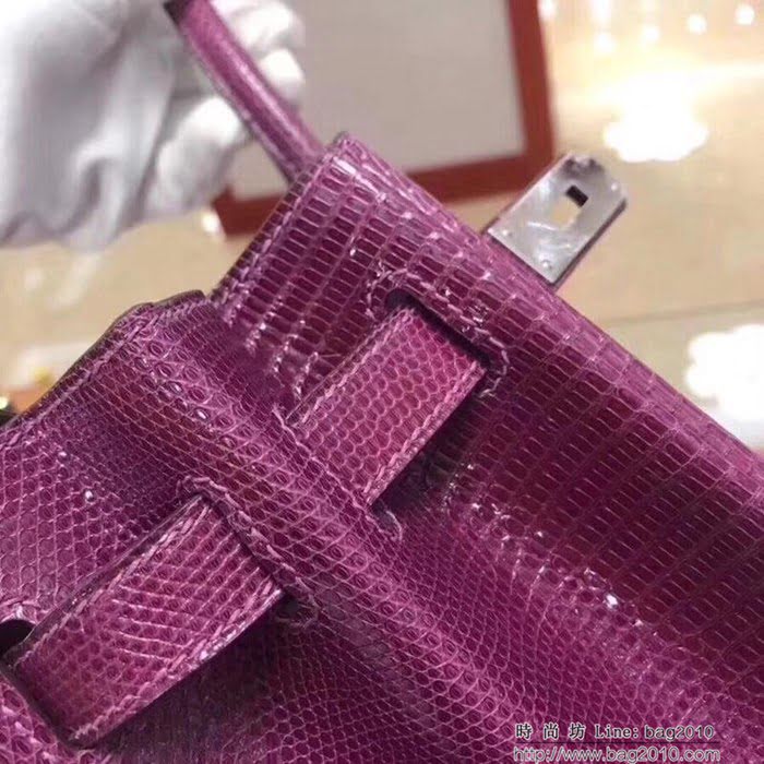 HERMES愛馬仕 鉑金包 Birkin 25cm 蜥蜴 Lizard leather 海葵紫 銀扣 蠟線手縫 時尚手提包  Ama1152